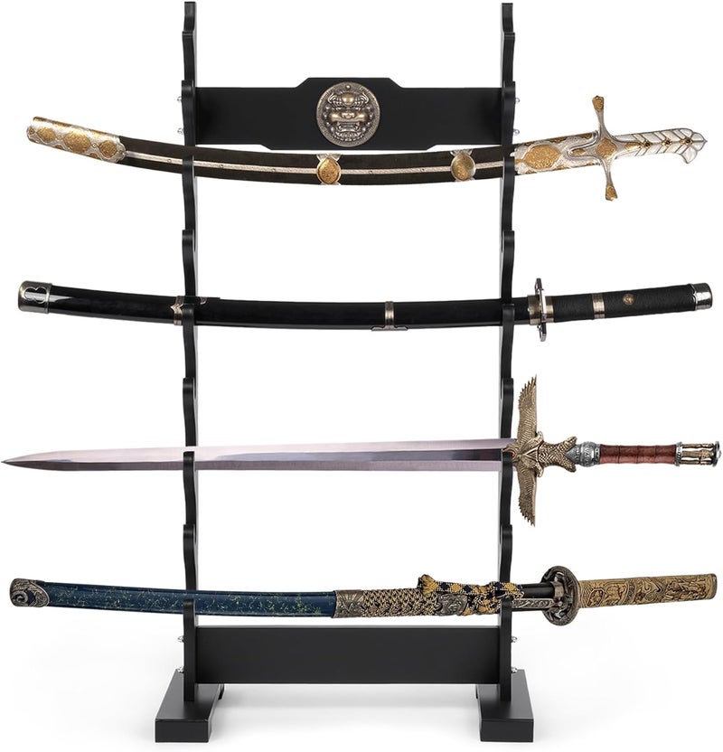 lukar Kylin 8 Tier Sword Rack Floor Standing, Multilayer Katana Stand Floor, Wooden Sword Display Stand Floor, Japanese Samurai Sword Holder - Image 2